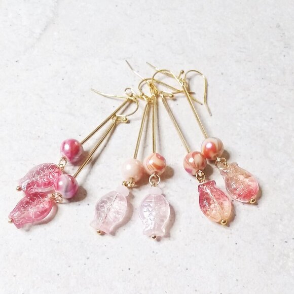 Pale Pink Sea Goddess Earrings ~ Crystals, Fish & Pearls! Sensual Femininity - Picture 9 of 9